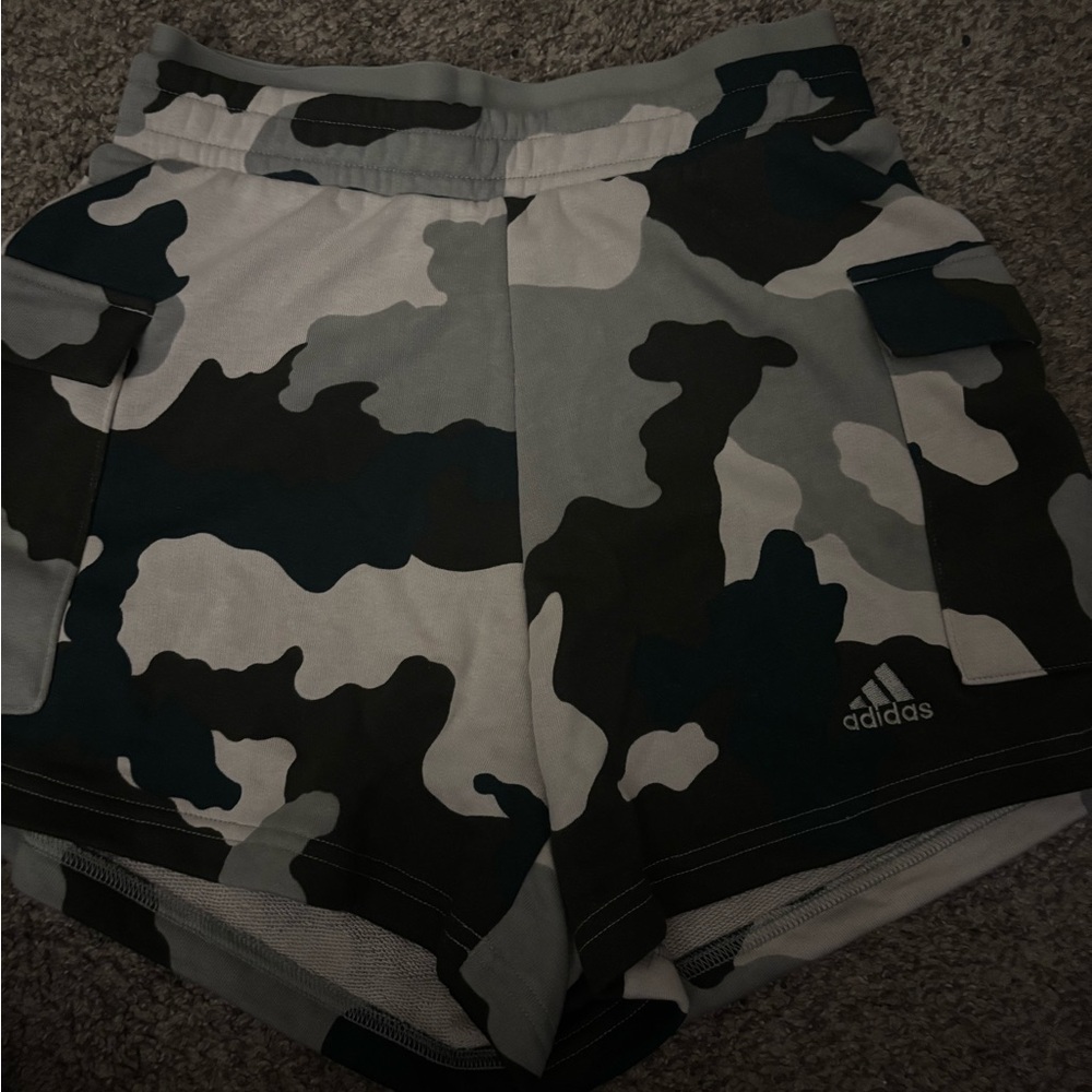 Adidas Athletic Shorts - Black, Gray, and White Camouflage